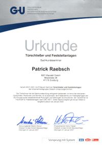 GU Zertifikat Patrick R&auml;bsch 01.21